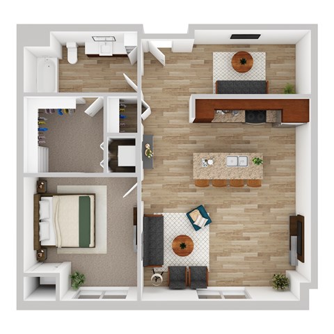Floor plan for 1 bed, 1 bath, 953 sqft